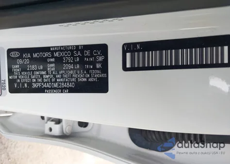 2021 Kia Forte Ex из США, поврежденный, VIN 3KPF54AD1ME284840